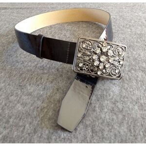 White House Black Market Rhinestone Belt WHBM Black Patent‎ Leather Womens S